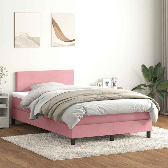 Pat box spring cu saltea, roz, 120x220 cm, catifea WALTI