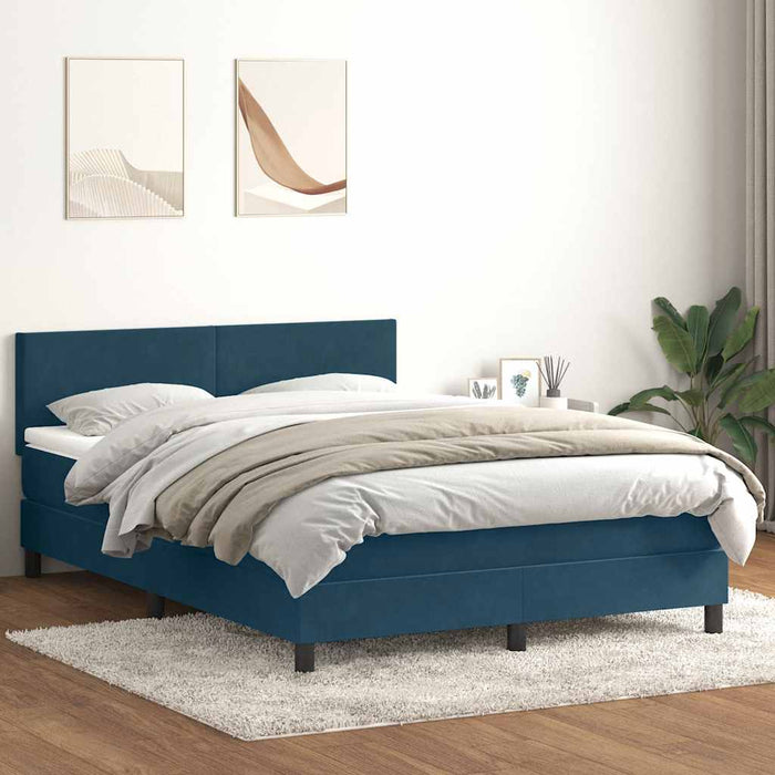 Pat box spring cu saltea, albastru închis, 160x220 cm, catifea WALTI