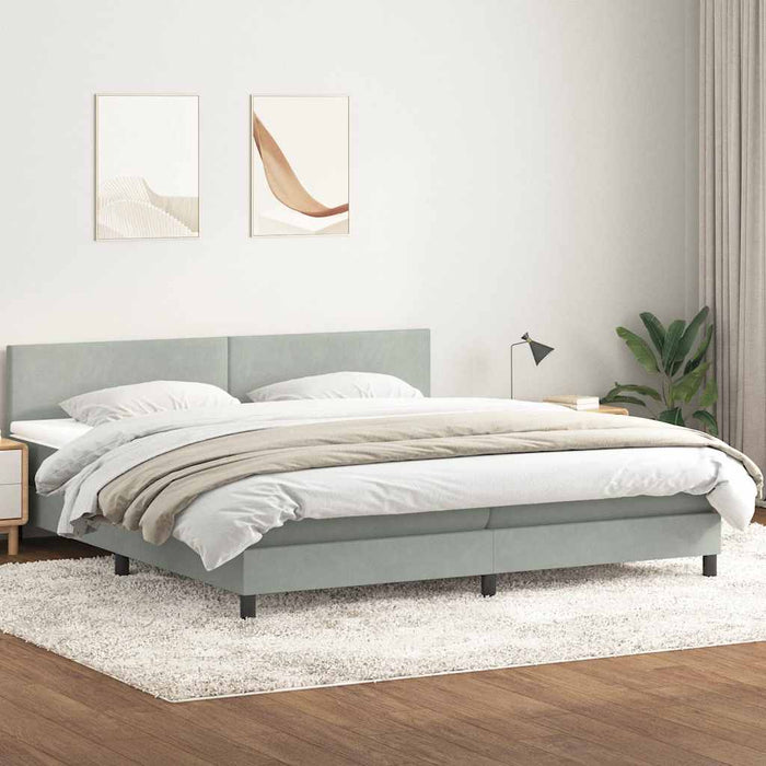 Pat cu arcuri cu saltea gri deschis 180x220 cm catifea WALTI
