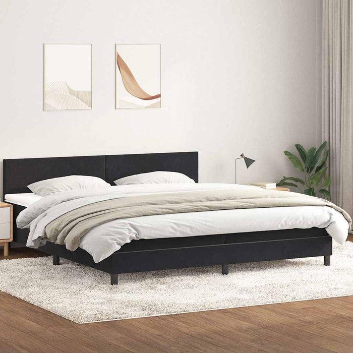Pat box spring cu saltea, negru, 200x220 cm, catifea WALTI