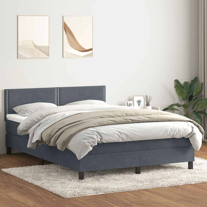 Pat box spring cu saltea, gri închis, 140x210 cm, catifea WALTI