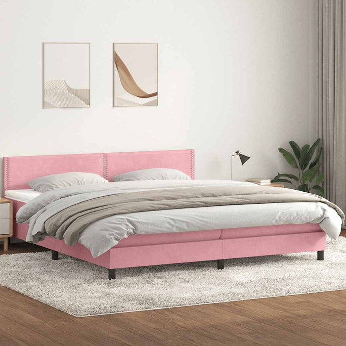 Pat box spring cu saltea, roz, 180x210 cm, catifea - WALTI WALTI