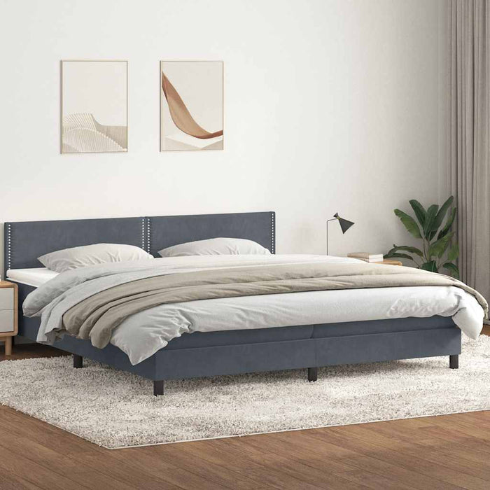 Pat box spring cu saltea, gri închis, 200x210 cm, catifea WALTI