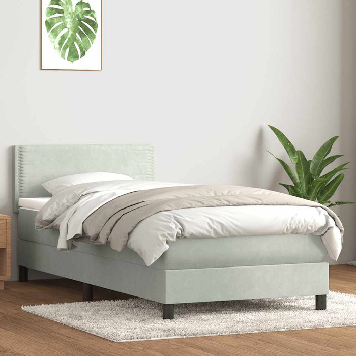 Pat box spring cu saltea, gri deschis, 80x220 cm, catifea - WALTI WALTI