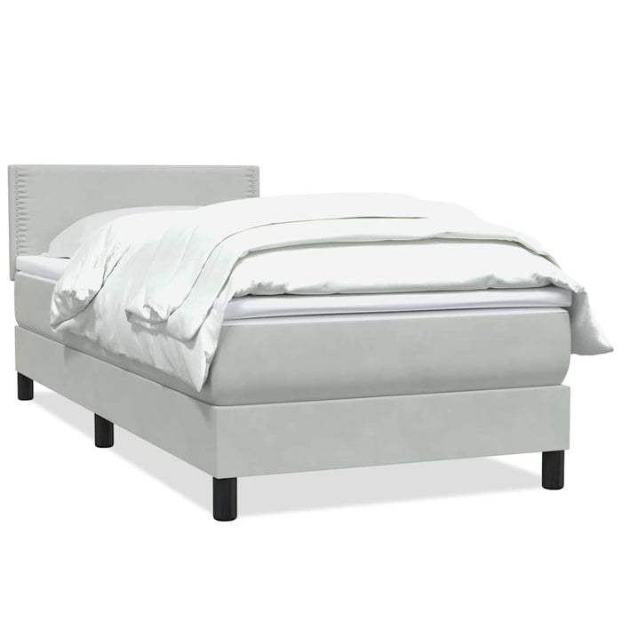Pat box spring cu saltea, gri deschis, 90x220 cm, catifea - WALTI WALTI