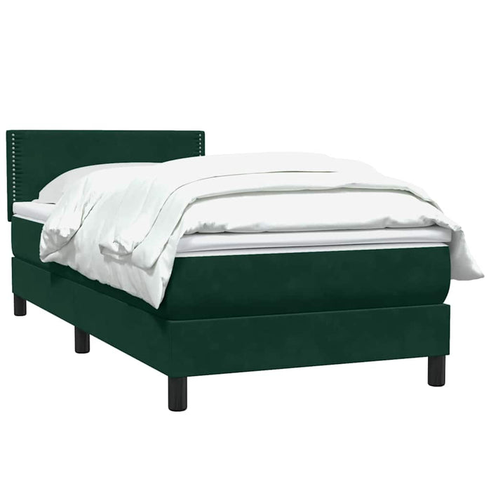 Pat box spring cu saltea, verde închis, 100x220 cm, catifea WALTI