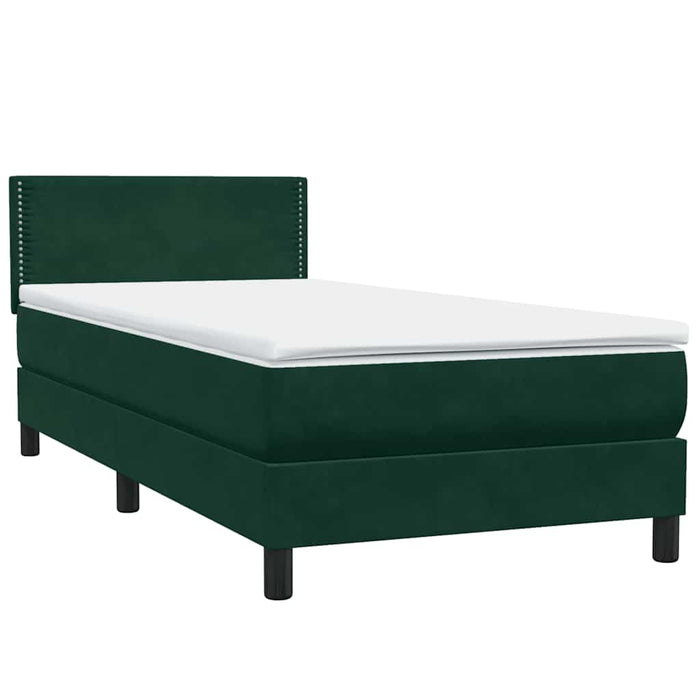 Pat box spring cu saltea, verde închis, 100x220 cm, catifea WALTI