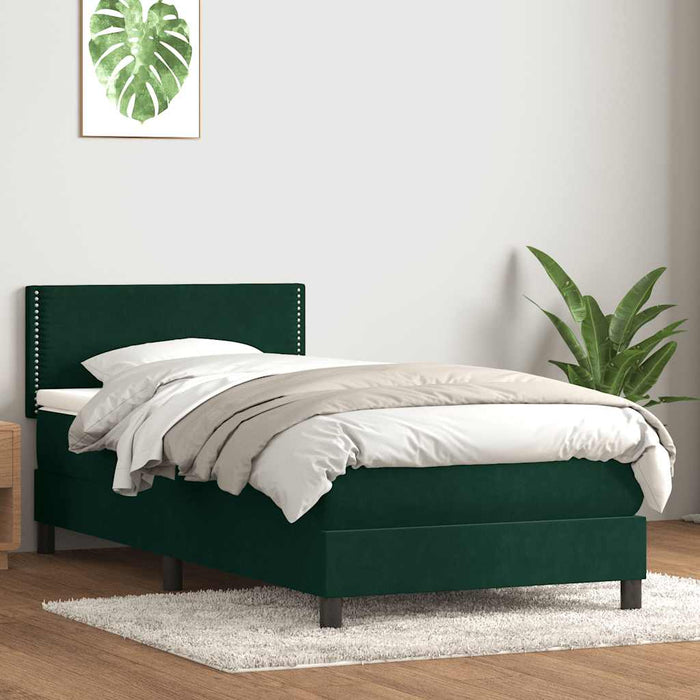 Pat box spring cu saltea, verde închis, 100x220 cm, catifea WALTI