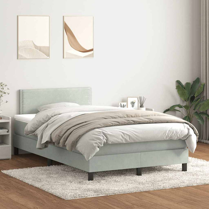 Pat continental cu saltea, gri deschis, 120x220 cm, catifea WALTI