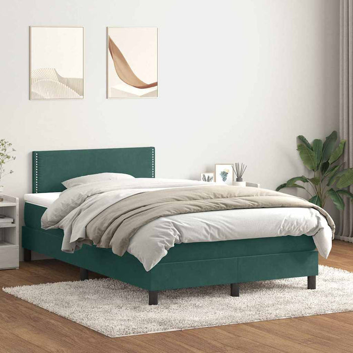 Pat box spring cu saltea, verde închis, 120x220 cm, catifea WALTI
