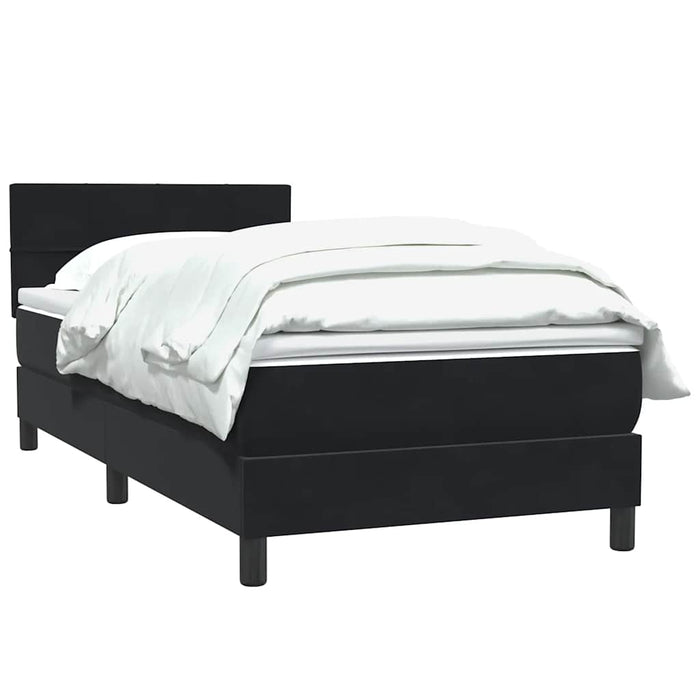Pat box spring cu saltea, negru, 100x210 cm, catifea WALTI
