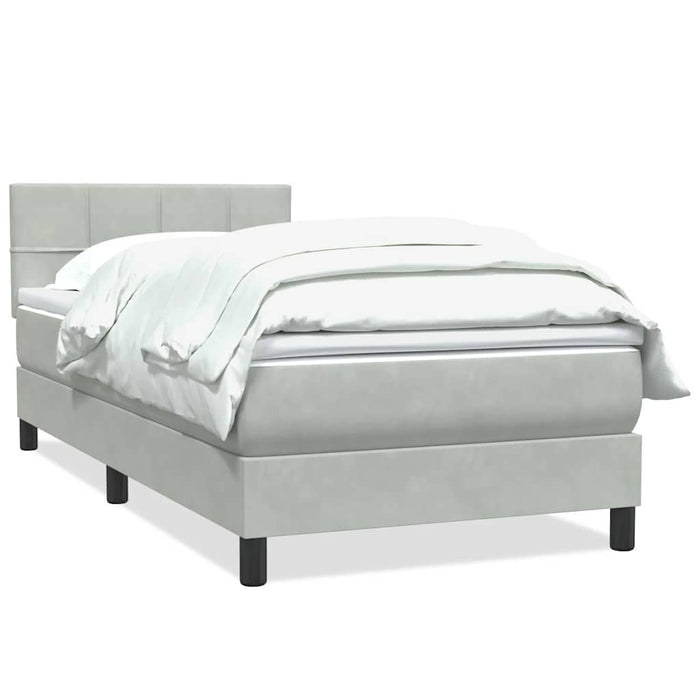 Pat box spring cu saltea, gri deschis, 80x220 cm, catifea WALTI