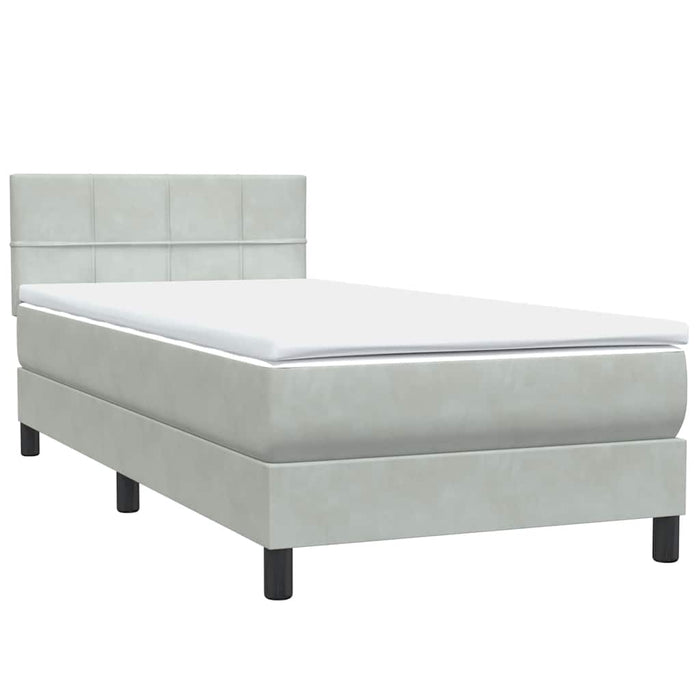 Pat box spring cu saltea, gri deschis, 90x220 cm, catifea - WALTI WALTI