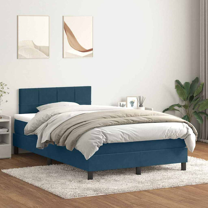 Pat box spring cu saltea, albastru închis, 120x220 cm, catifea WALTI