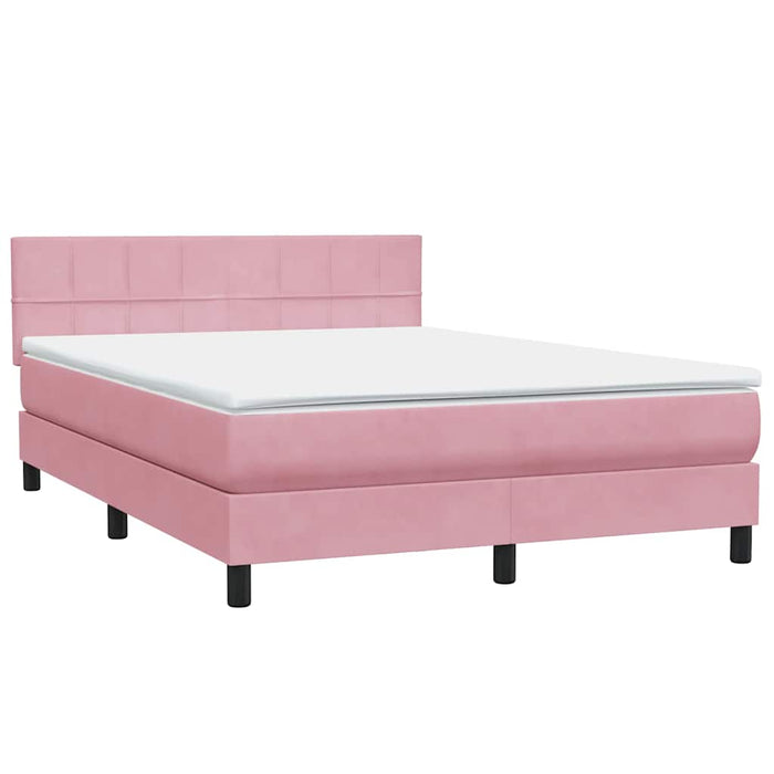 Pat box spring cu saltea, roz, 140x220 cm, catifea WALTI