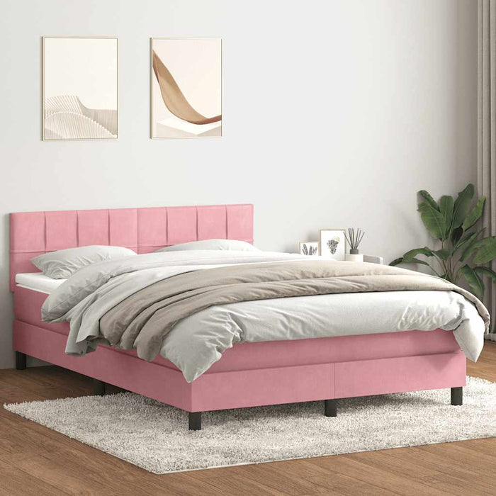 Pat box spring cu saltea, roz, 140x220 cm, catifea WALTI