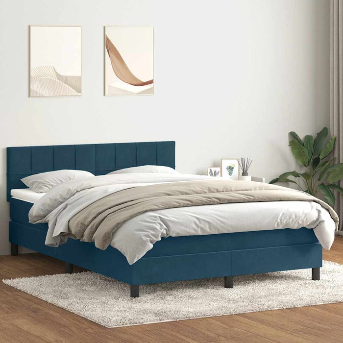 Pat box spring cu saltea, albastru închis, 160x220 cm, catifea WALTI