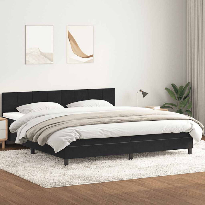Pat box spring cu saltea, negru, 200x220 cm, catifea WALTI