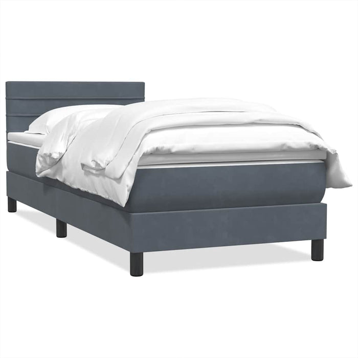 Pat box spring cu saltea, gri închis, 80x210 cm, catifea WALTI