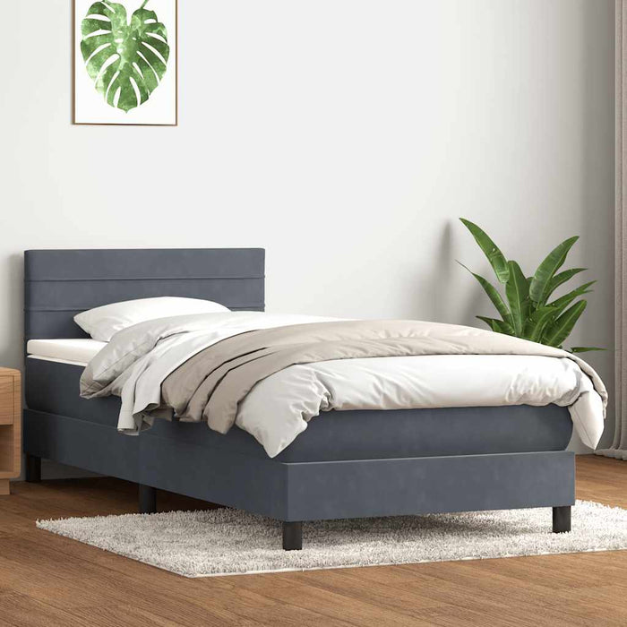Pat box spring cu saltea, gri închis, 80x210 cm, catifea WALTI