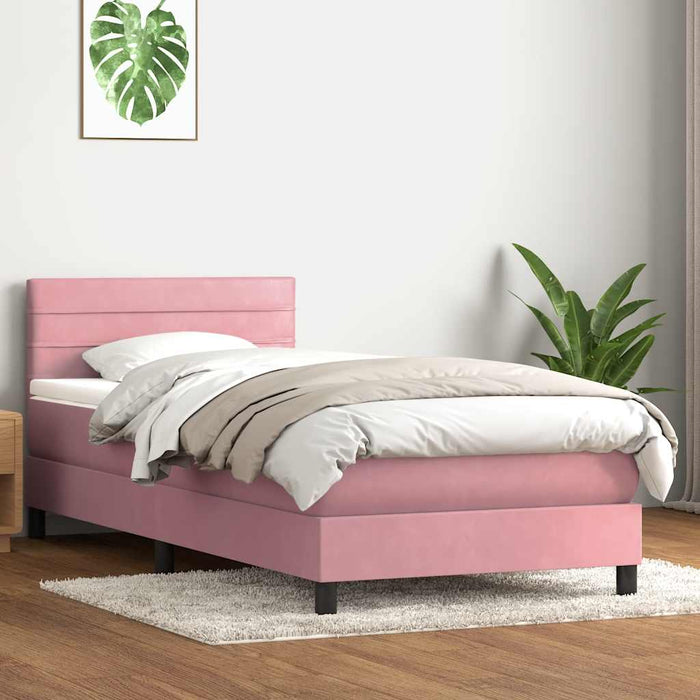 Pat box spring cu saltea, roz, 90x210 cm, catifea WALTI