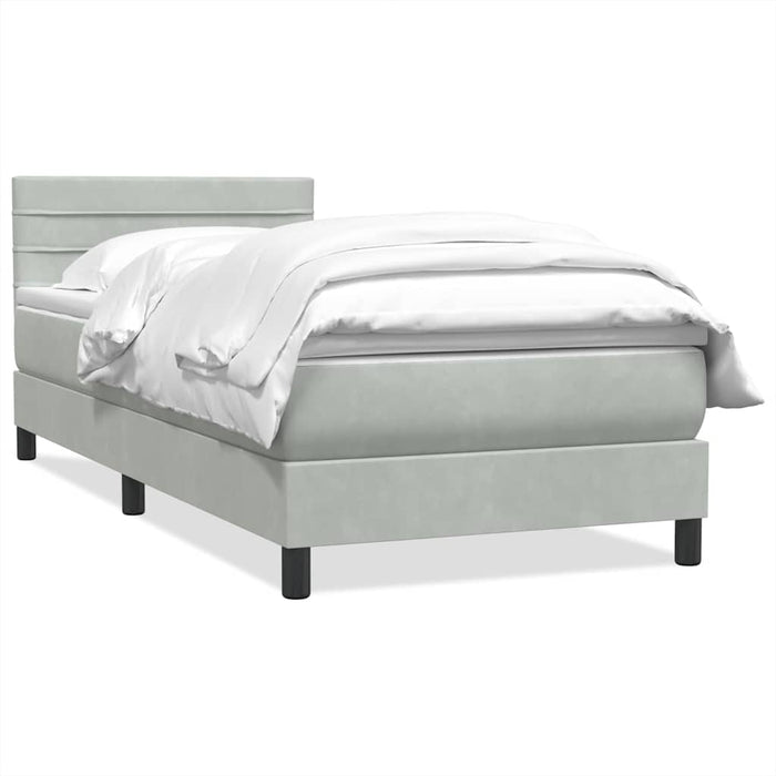 Pat box spring cu saltea, gri deschis, 80x220 cm, catifea WALTI
