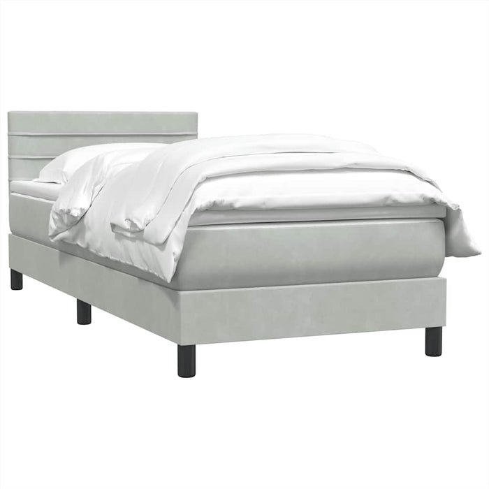 Pat box spring cu saltea, gri deschis, 80x220 cm, catifea WALTI