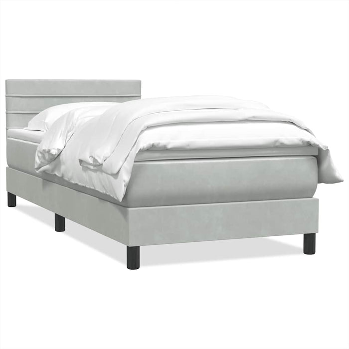 Pat box spring cu saltea, gri deschis, 90x220 cm, catifea - WALTI WALTI