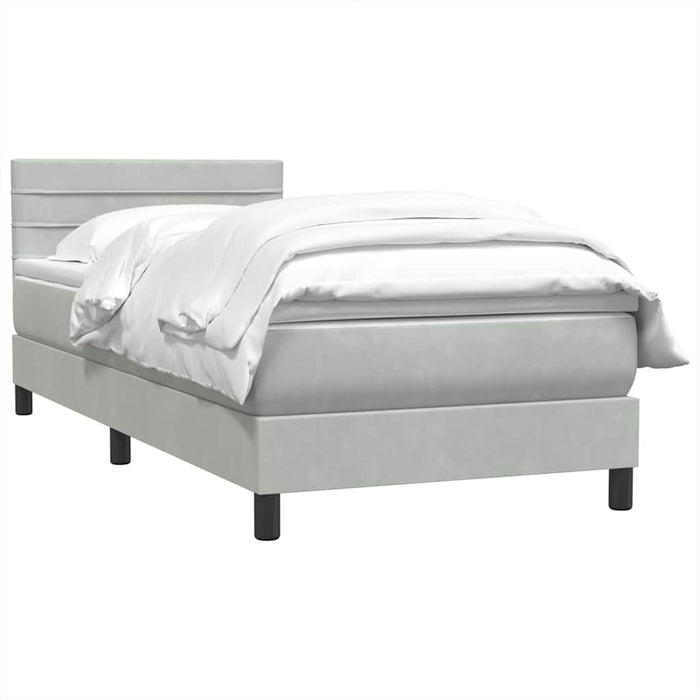 Pat box spring cu saltea, gri deschis, 90x220 cm, catifea - WALTI WALTI