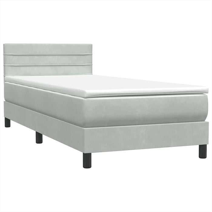 Pat box spring cu saltea, gri deschis, 90x220 cm, catifea - WALTI WALTI