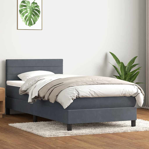 Pat box spring cu saltea, gri închis, 90x220 cm, catifea - WALTI WALTI