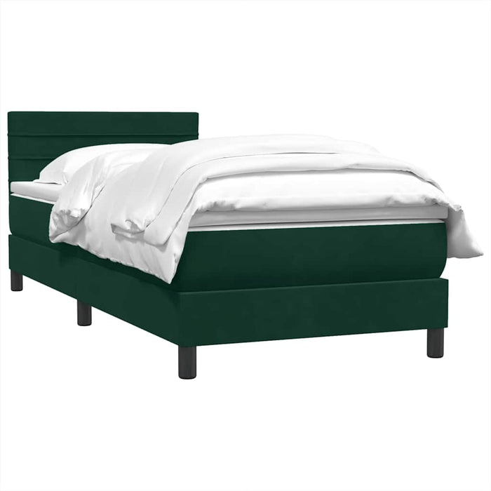 Pat box spring cu saltea, verde închis, 90x220 cm, catifea WALTI
