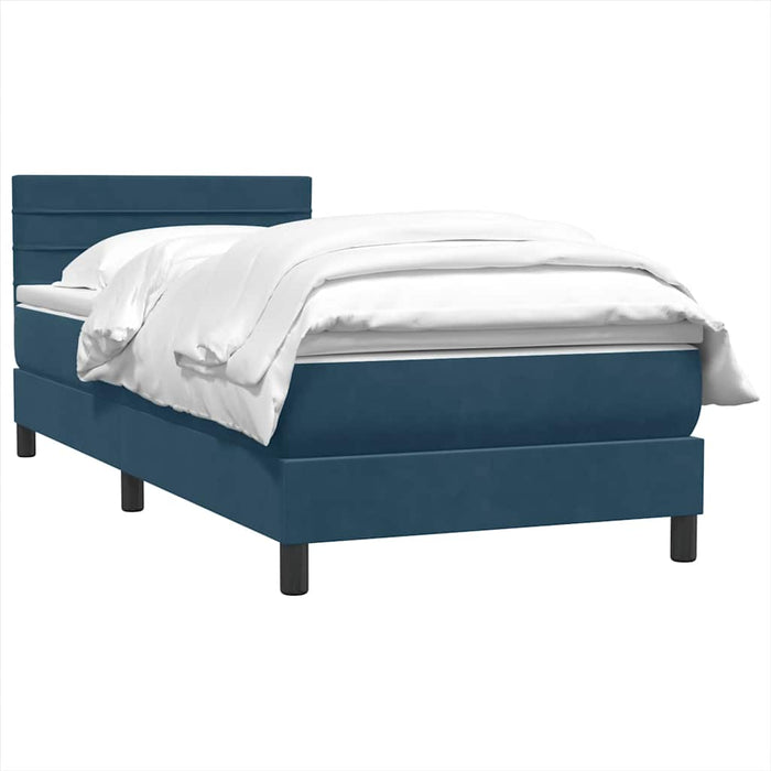 Pat box spring cu saltea, albastru închis, 90x220 cm, catifea WALTI