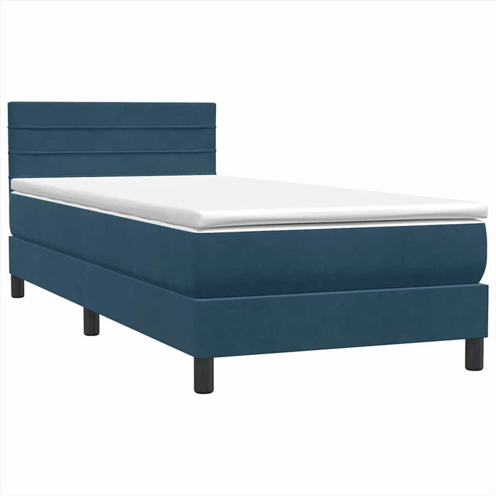 Pat box spring cu saltea, albastru închis, 90x220 cm, catifea WALTI