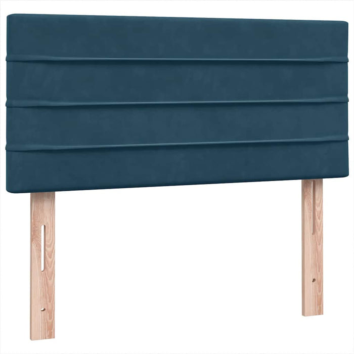 Pat box spring cu saltea, albastru închis, 90x220 cm, catifea WALTI