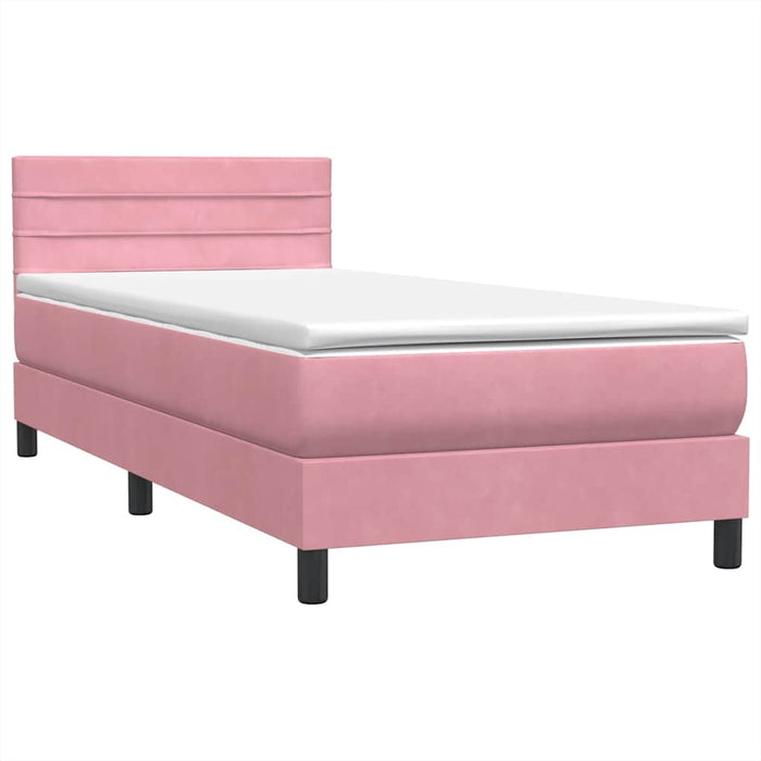 Pat box spring cu saltea, roz, 100x220 cm, catifea WALTI