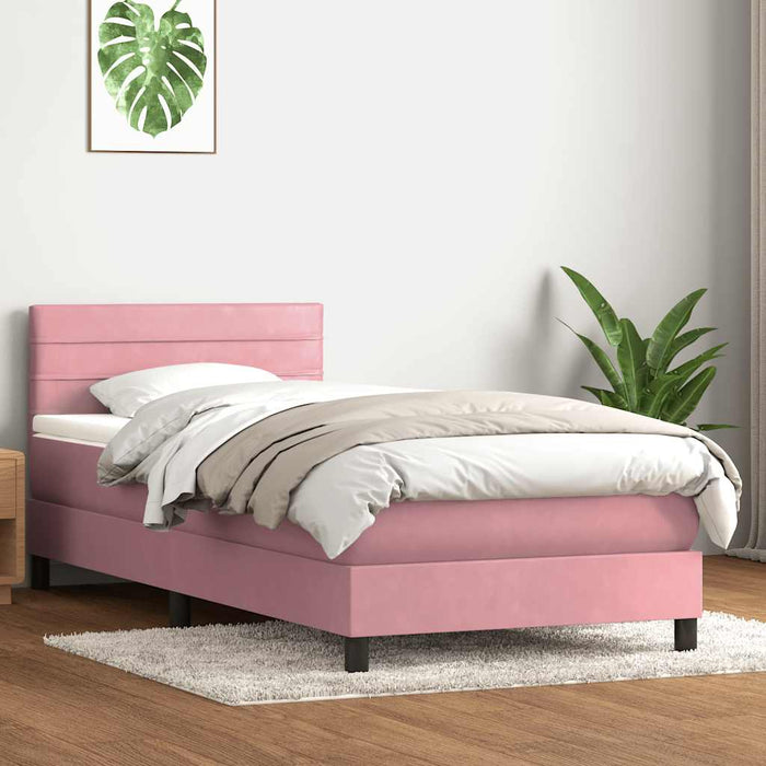 Pat box spring cu saltea, roz, 100x220 cm, catifea WALTI
