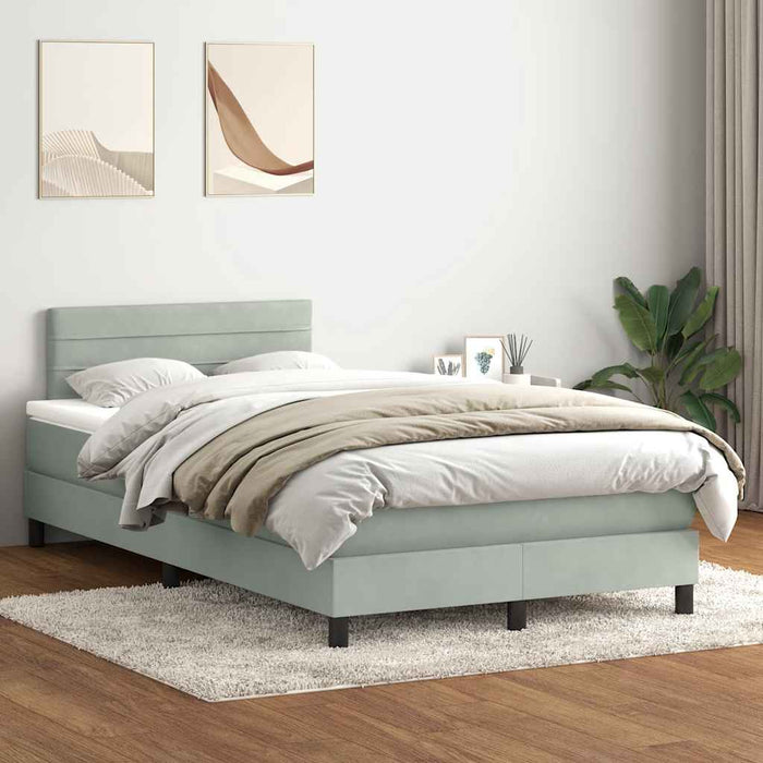 Pat continental cu saltea, gri deschis, 120x220 cm, catifea WALTI