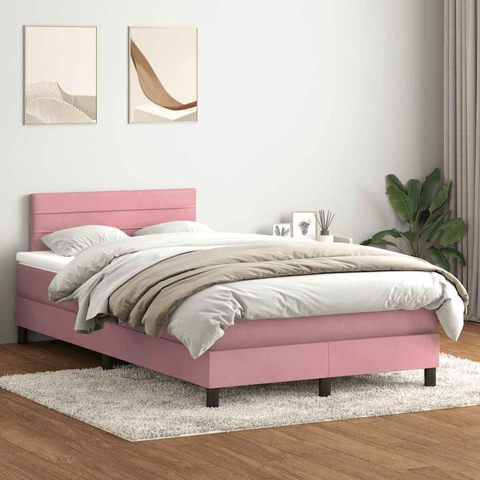 Pat box spring cu saltea, roz, 120x220 cm, catifea WALTI