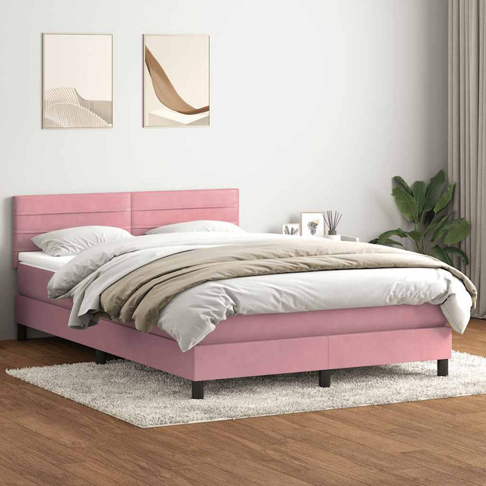 Pat box spring cu saltea, roz, 140x220 cm, catifea WALTI