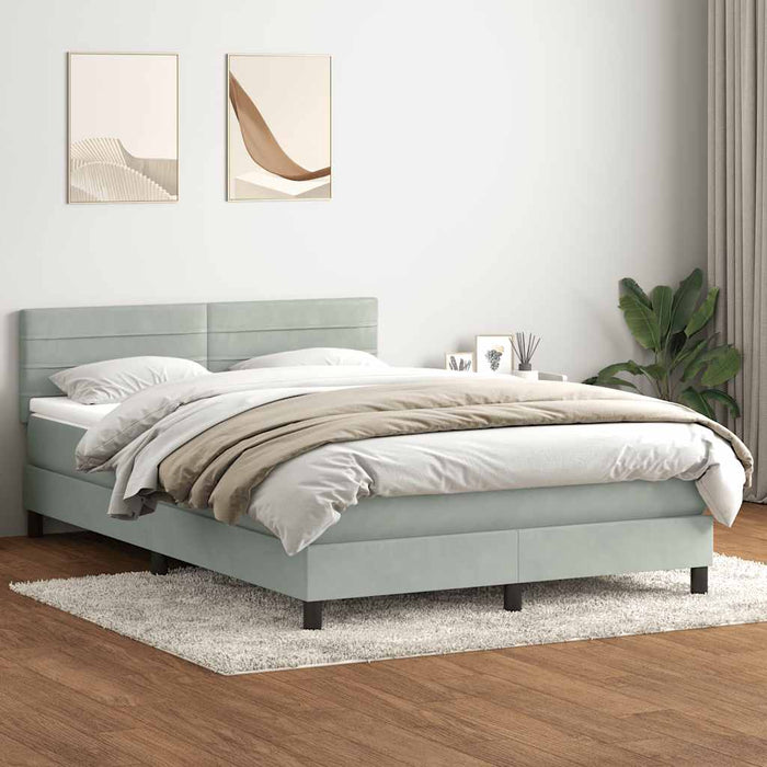 Pat box spring cu saltea, gri deschis, 160x220 cm, catifea WALTI