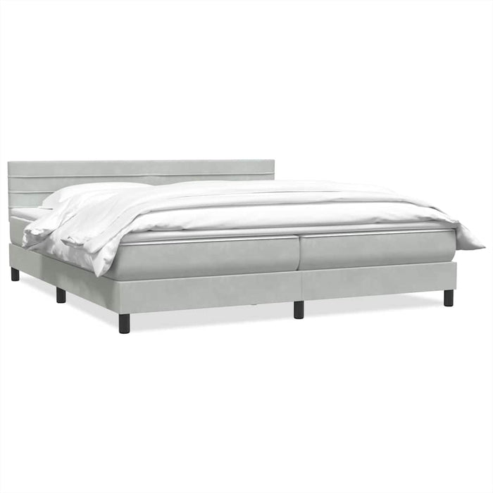 Pat cu arcuri cu saltea gri deschis 180x220 cm catifea WALTI