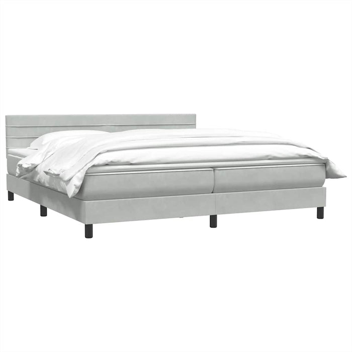 Pat cu arcuri cu saltea gri deschis 180x220 cm catifea WALTI