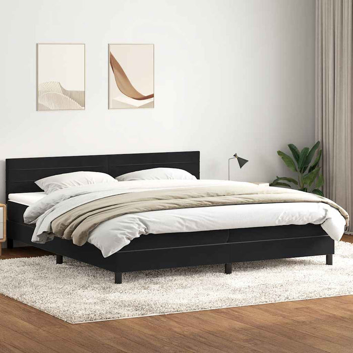 Pat box spring cu saltea, negru, 200x220 cm, catifea WALTI