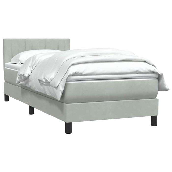 Pat box spring cu saltea, gri deschis, 80x210 cm, catifea WALTI