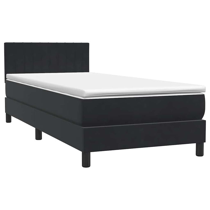 Pat box spring cu saltea, negru, 90x210 cm, catifea WALTI