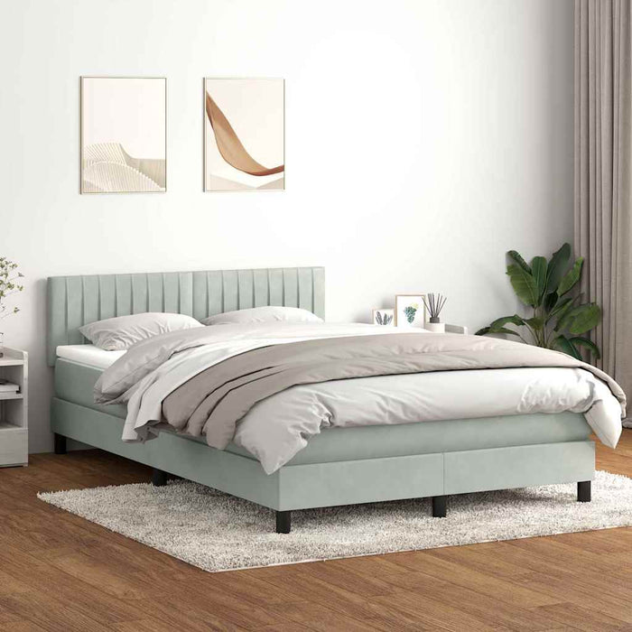 Pat box spring cu saltea, gri deschis, 160x210 cm, catifea WALTI