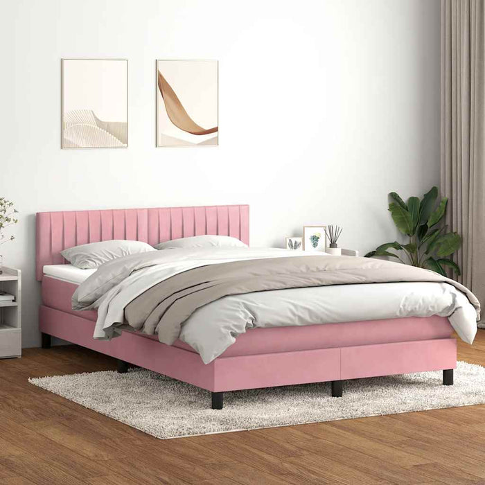 Pat box spring cu saltea, roz, 160x210 cm, catifea - WALTI WALTI