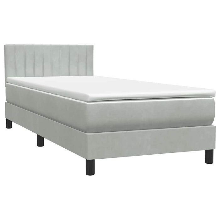 Pat box spring cu saltea, gri deschis, 90x220 cm, catifea - WALTI WALTI