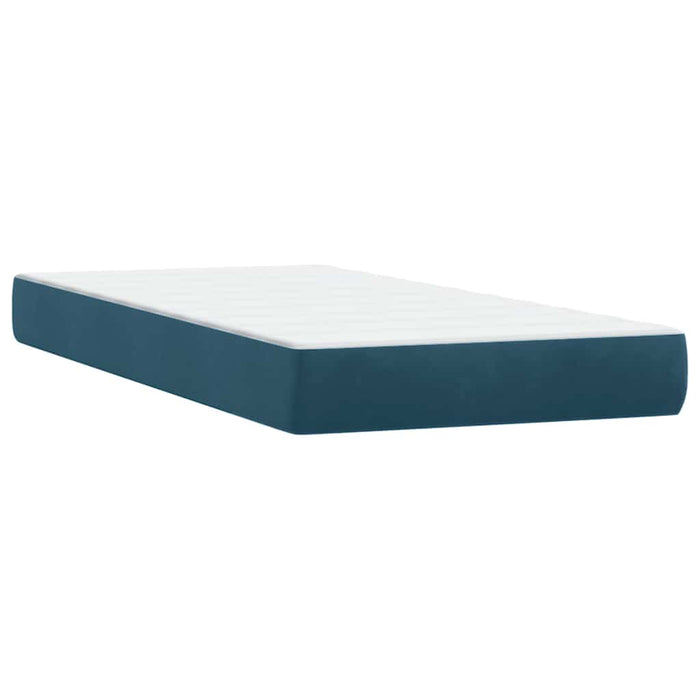 Pat box spring cu saltea, albastru închis, 90x220 cm, catifea WALTI